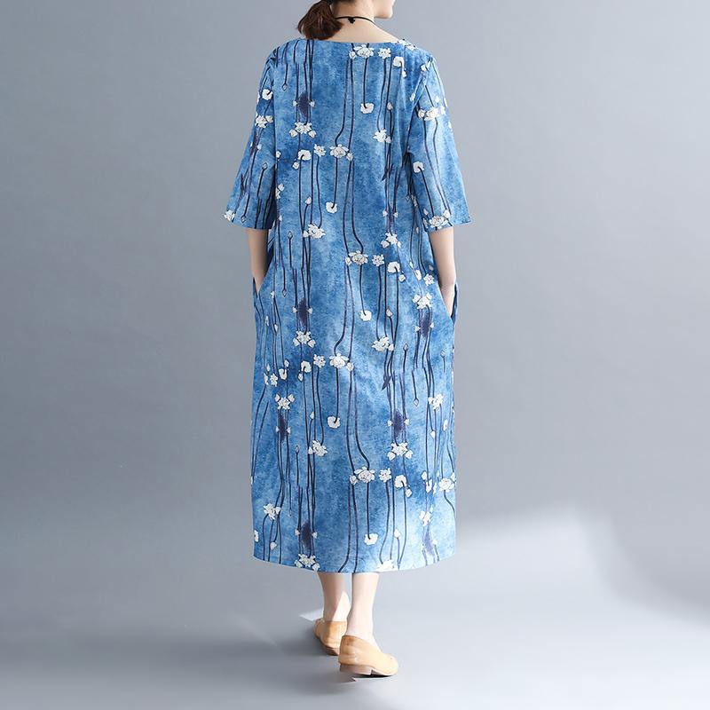 2025 floral long cotton dresses plus size Batwing Sleeve long cotton dresses Elegant o neck cotton dress