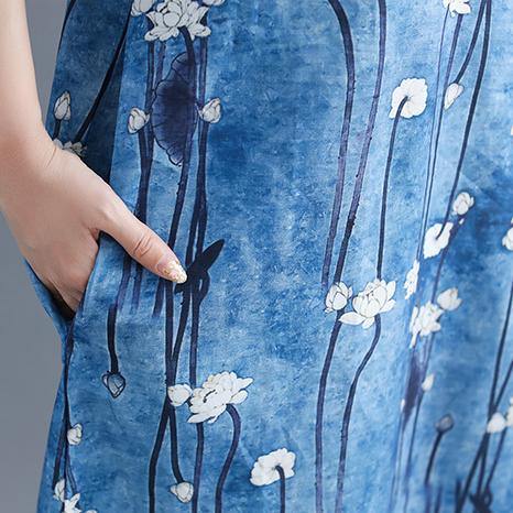 2025 floral long cotton dresses plus size Batwing Sleeve long cotton dresses Elegant o neck cotton dress