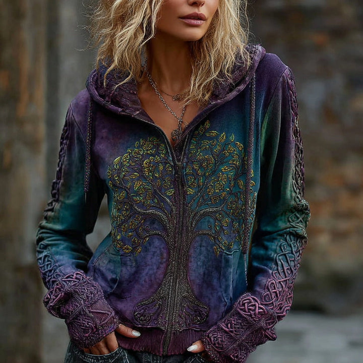 Women's Viking Celtic Knot Tree Of Life Comfort Warm Zip Hoodie