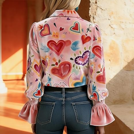 AMBER PAINTED HEART VELVET BLOUSE