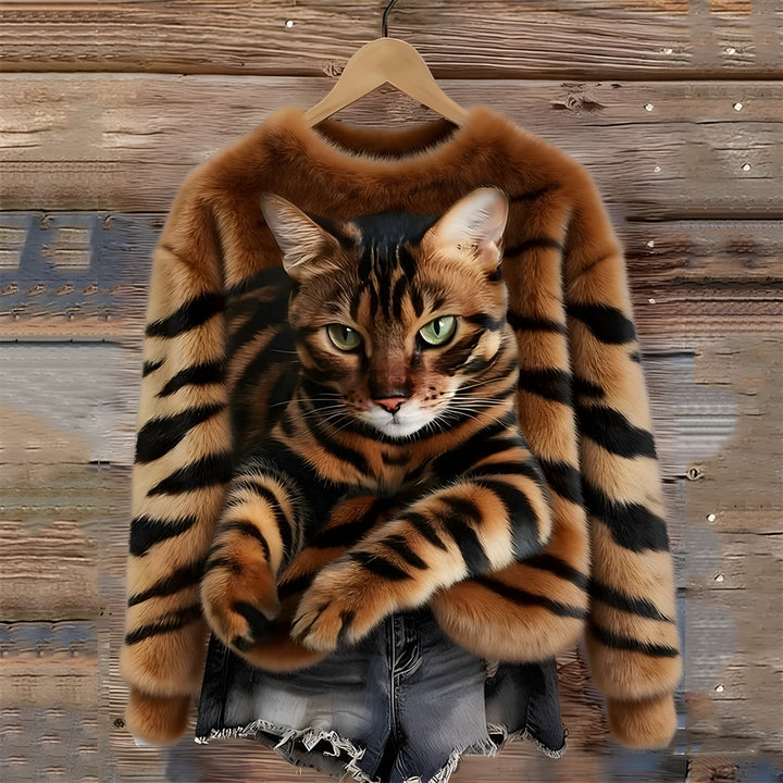 Pull Chaud Avec Imprimé Chat