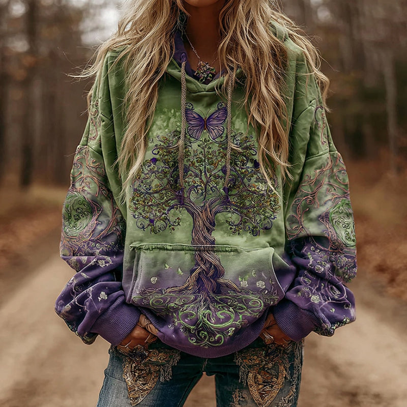 Women's Viking Tree Of Life Gradient Print Casual Hoodie