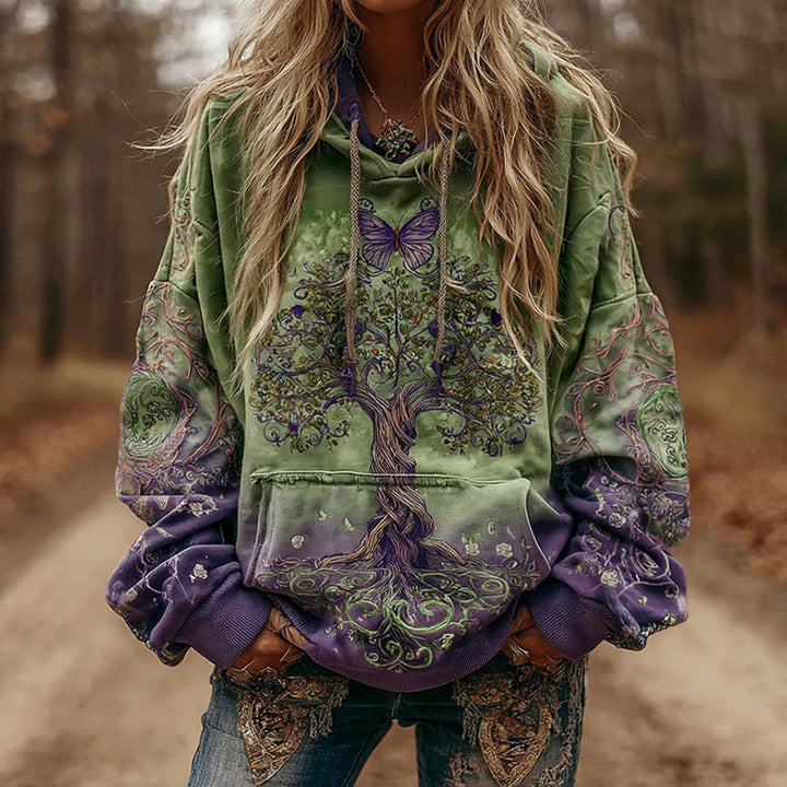 Women's Viking Tree Of Life Gradient Print Casual Hoodie