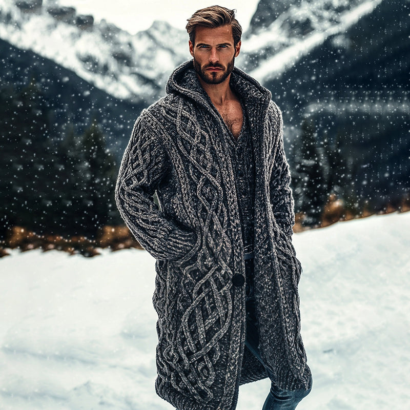 Men's Viking Complex Celtic Knot Pocket Mid-length Cardigan Sweater