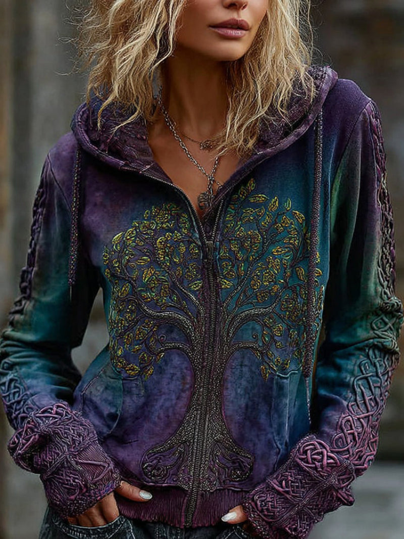 Women's Viking Celtic Knot Tree Of Life Comfort Warm Zip Hoodie