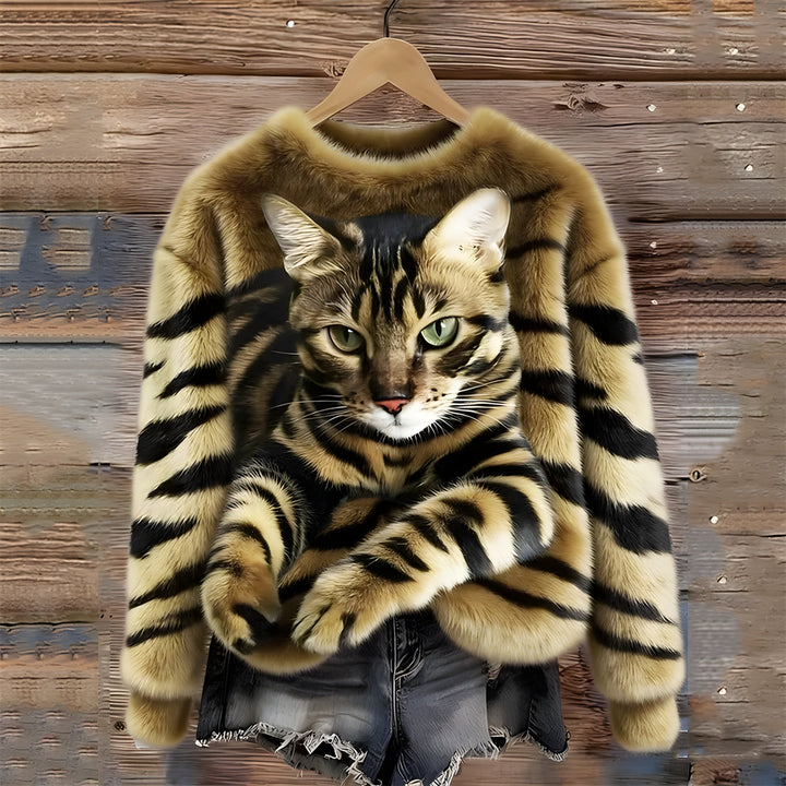 Pull Chaud Avec Imprimé Chat