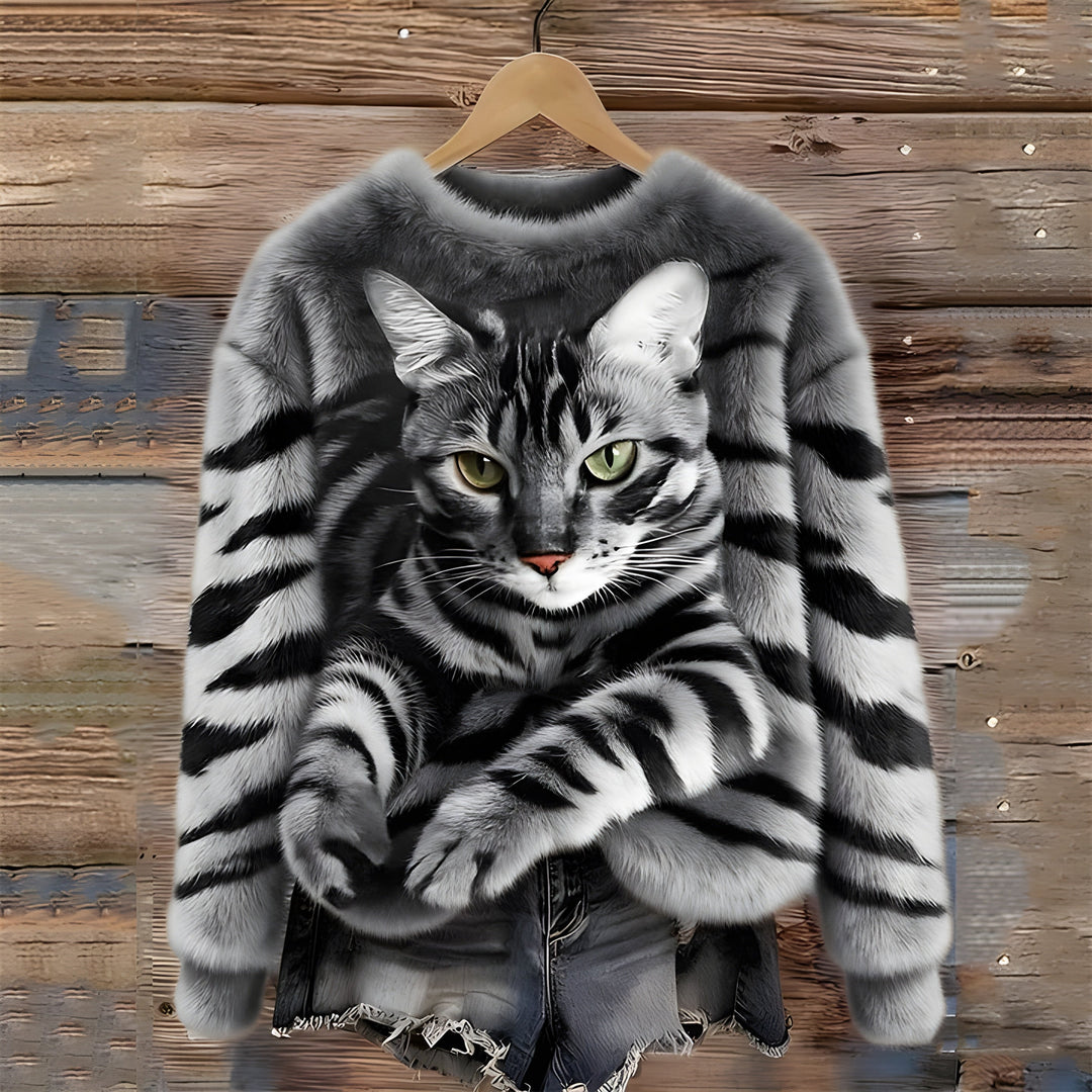 Pull Chaud Avec Imprimé Chat