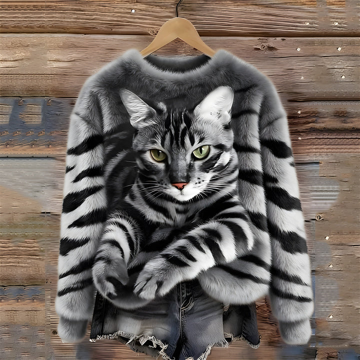 Pull Chaud Avec Imprimé Chat
