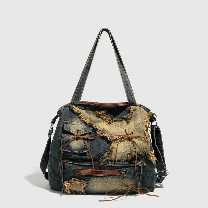 WASHED VINTAGE DENIM SHOULDER BAG