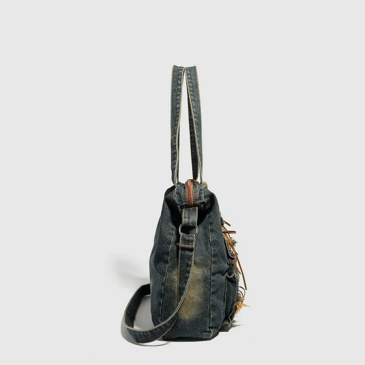WASHED VINTAGE DENIM SHOULDER BAG