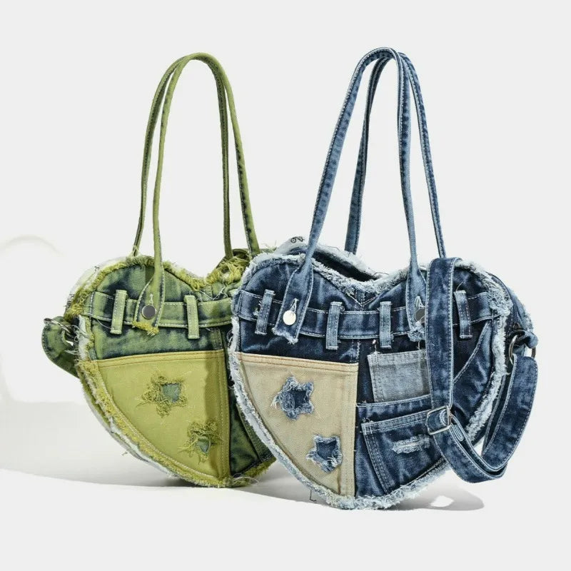 HEARTBREAK DENIM SHOULDER BAG