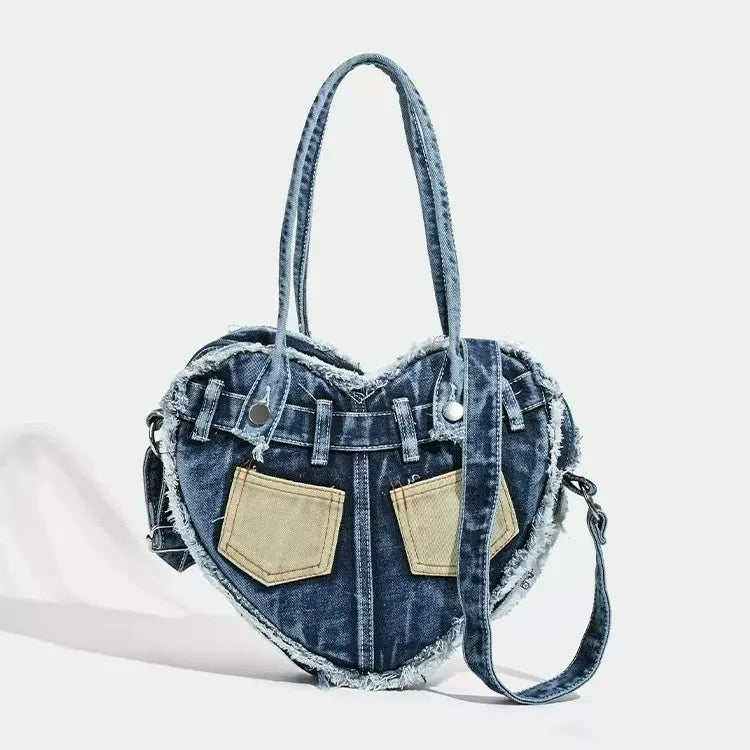 HEARTBREAK DENIM SHOULDER BAG