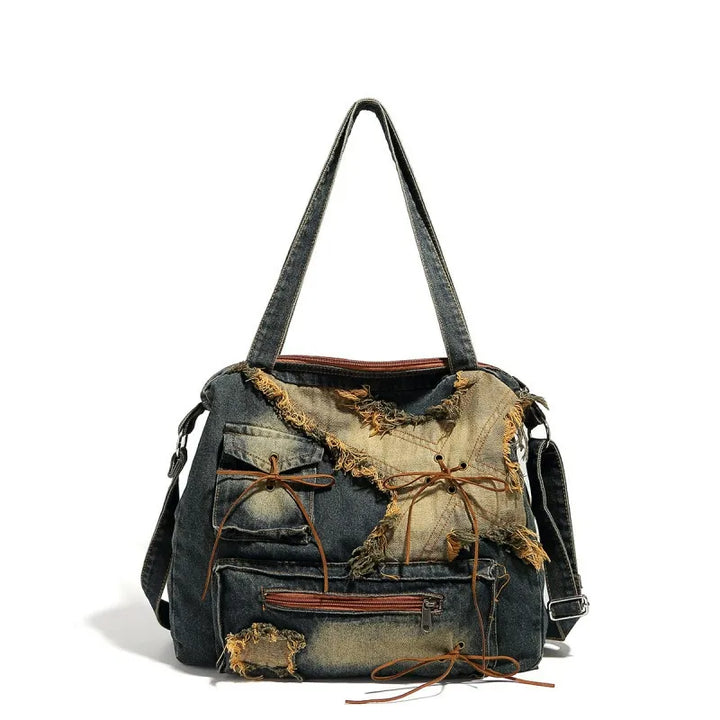 WASHED VINTAGE DENIM SHOULDER BAG