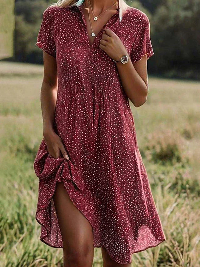 Kurzärmliges Hemdblusenkleid Für Damen | Midi