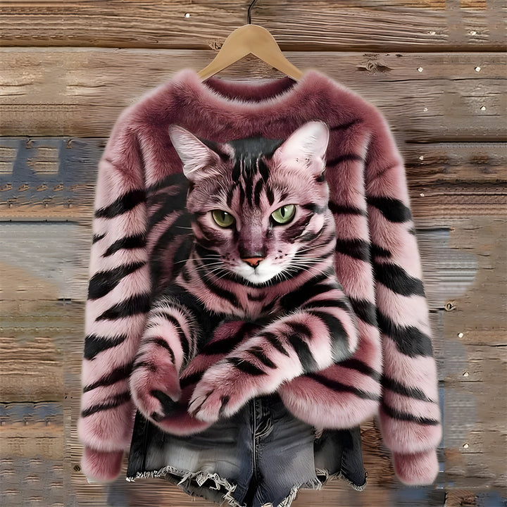 Pull Chaud Avec Imprimé Chat