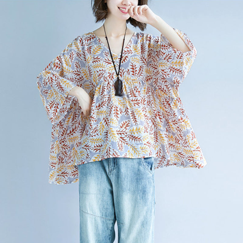 women print cotton linen pullover trendy plus size traveling blouse vintage o neck Extra large hem cotton clothing