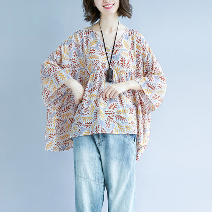 women print cotton linen pullover trendy plus size traveling blouse vintage o neck Extra large hem cotton clothing