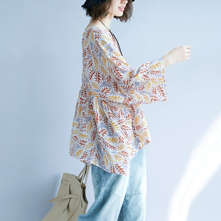 women print cotton linen pullover trendy plus size traveling blouse vintage o neck Extra large hem cotton clothing
